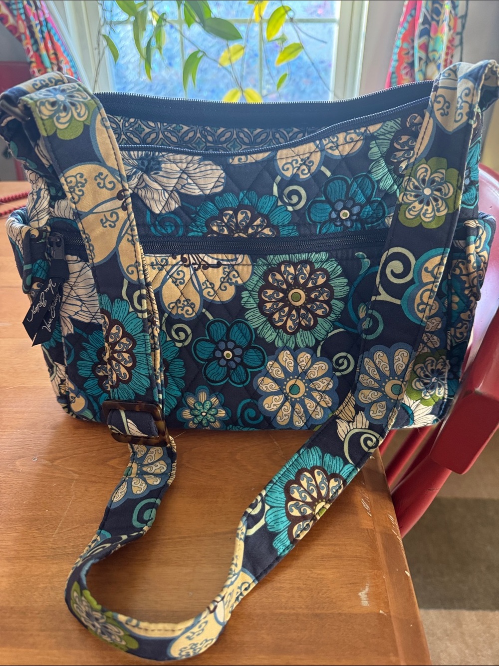 Vera Bradley Navy Teal and Cream Floral Quilted Shoulder Bag